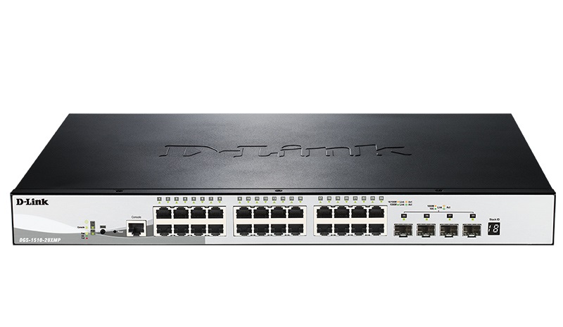 Коммутатор D-Link PROJ SmartPro L2+ Stackable Switch 24x1000Base-T PoE, 4x10GBase-X SFP+, PoE Budget 370W, CLI, RJ45 Console