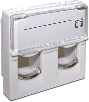  Вставка 45x45 на 2 модуля, со шторкой и увеличенным окном маркировки, белая