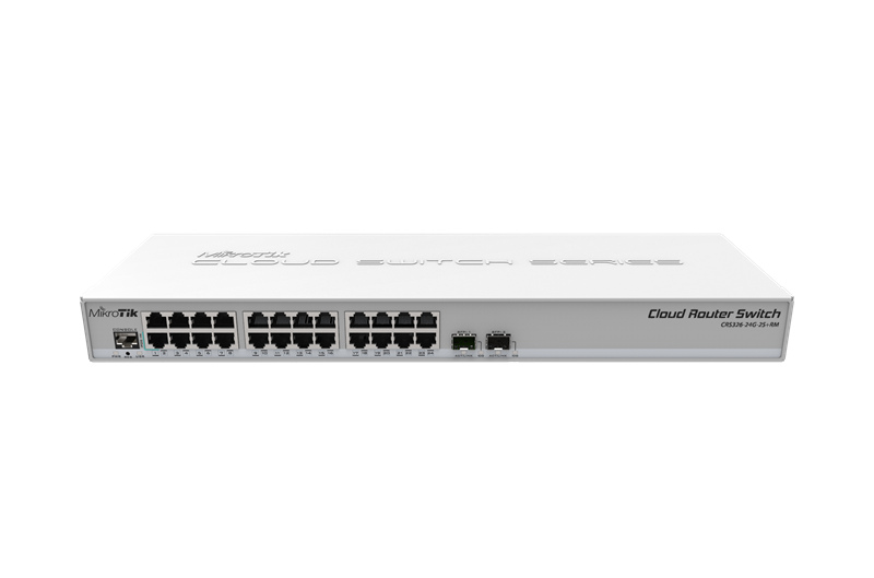 Коммутатор MikroTik Cloud Router Switch 326-24G-2S+RM with 800 MHz CPU, 512MB RAM, 24xGigabit LAN, 2xSFP+ cages, RouterOS L5 or SwitchOS (dual boot), 1U rackmount case, PSU