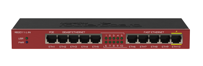 Маршрутизатор MikroTik RouterBOARD 2011iL with Atheros 74K MIPS CPU, 64MB RAM, 5xLAN, 5XGbit LAN, RouterOS L4, desktop case, PSU
