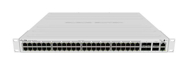 Коммутатор MikroTik Cloud Router Switch 354-48P-4S+2Q+RM with 48 x Gigabit RJ45 LAN (all PoE-out), 4 x 10G SFP+ cages, 2 x 40G QSFP+ cages, RouterOS L5, 1U rackmount enclosure, 750W PSU