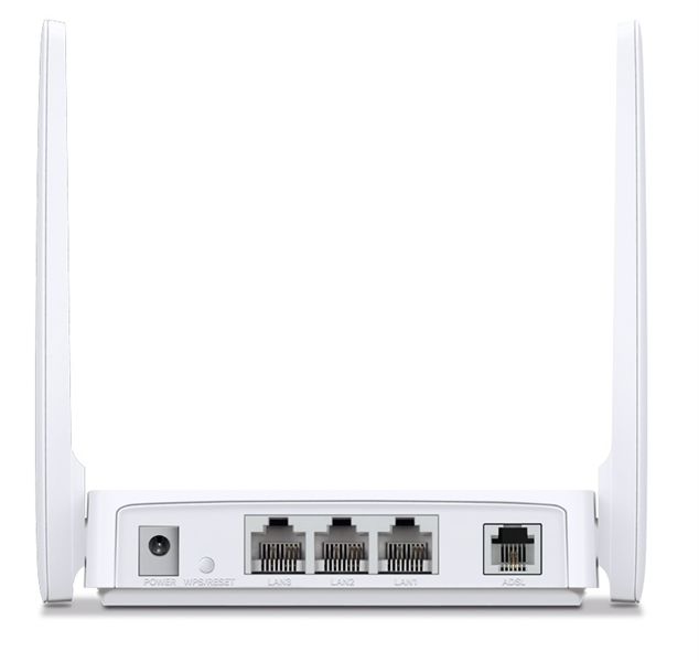  MERCUSYS N300 Wi-Fi роутер с ADSL2+ модемом, до 300 Мбит/с на 2,4 ГГц, 2 фиксированные внешние антенны, 3 порта LAN 10/100 Мбит/с, 1 порт RJ11, Annex A