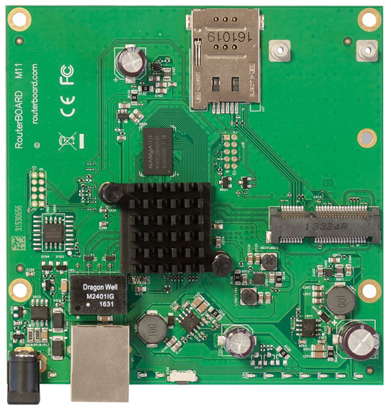 Материнская плата MikroTik RouterBOARD M11G with Dual Core 880MHz CPU, 256MB RAM, 1x Gbit LAN, 1x miniPCI-e, RouterOS L4