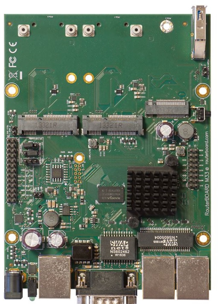 Маршрутизатор MikroTik RouterBOARD M33G with Dual Core 880MHz CPU, 256MB RAM, 3x Gbit LAN, 2x miniPCI-e, 2x SIM slots, USB, microSD slot, M.2 slot, RouterOS L4