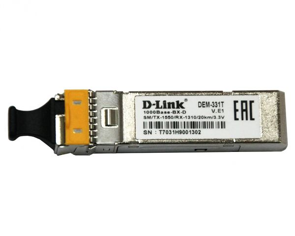 Модуль D-Link WDM SFP Transceiver, 1000Base-BX-D, Simplex LC, TX: 1550nm, RX: 1310nm, Single-mode, 20KM