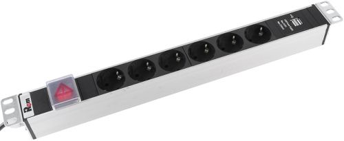  ЦМО Блок розеток Rem-16 с выкл и USB-портом, 6 Schuko, 16A, алюм., 19", шнур 3 м.