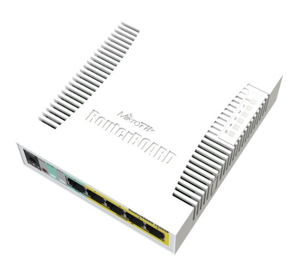 Коммутатор MikroTik RB260GSP with 5 Gigabit ports and SFP cage, SwOS, plastic case, PSU, POE-OUT