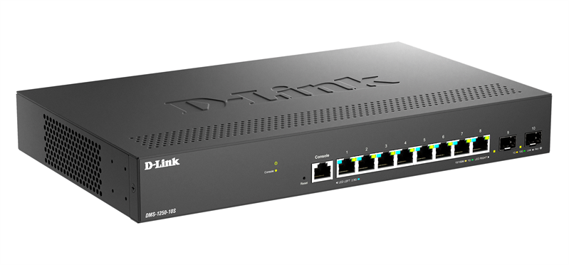 Коммутатор D-Link Управляемый L2 коммутатор, 8x2.5GBase-T, 2x10GBase-X SFP+, защита от статического электричества до 6 кВ, CLI, консольный порт RJ-45