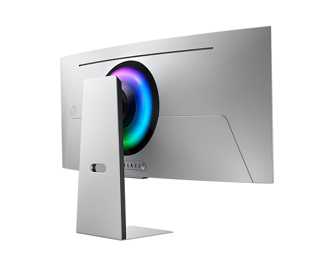 Монитор Samsung 34" Odyssey OLED G8 G85SD S34DG852SI Curved OLED 21:9 3440x1440x175Hz 0,03ms 1M:1 250cd 1,07B 178/178 DP; HDMIx2 USB3.0x2 Smart TV Spk 10вт Tilt HAS Pivot БП внешн VESA Silver