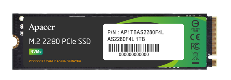 Твердотельный накопитель Apacer SSD AS2280F4L 1TB M.2 2280 PCIe Gen5x4, R10400/W8600 Mb/s, 3D NAND, MTBF 1.5M, NVMe, 600TBW, Retail, 5 years (AP1TBAS2280F4L-1)