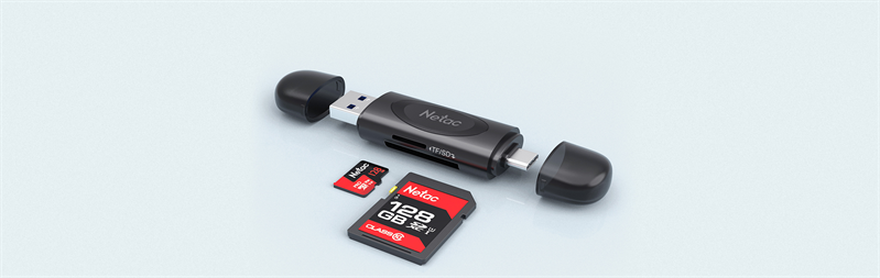 Кардридер Netac card reader WK14, USB3.0+Type-C to mSD/SD, Black (repl. NT09WK14-30BK) (незначительное повреждение коробки)