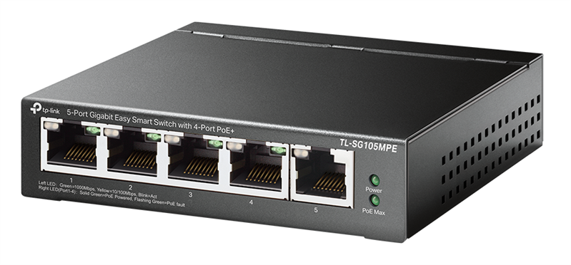 коммутатор TP-Link TL-SG105MPE, 5-Port Gigabit Easy Smart Switch with 4-Port PoE+, 120 w