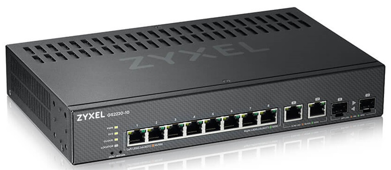 Коммутатор L2 Zyxel NebulaFlex Pro GS2220-10, rack 19", 8xGE, 2xCombo (SFP/RJ-45), бесшумный