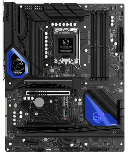 Материнская плата ASROCK Z790 PG RIPTIDE, LGA1700, Z790, 4*DDR5, 8*SATA, 5*M.2, 6*USB 3.2, 2*USB 2.0, Type-C, 2*PCIx16, 1*PCIx1, 1xM.2 (Key E), HDMI+DP, ATX