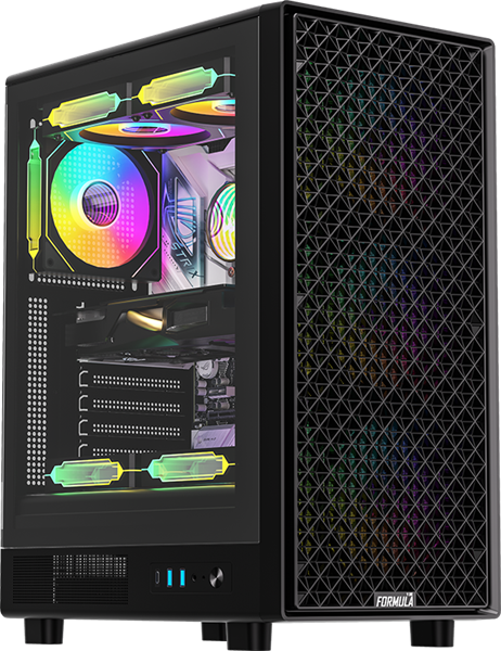 корпус Formula V Line MANA Dynamic Black AR, ATX, TYPE-C*1, USB3.0*2, FRONT 3x120mm ARGB, REAR 1x120mm ARGB