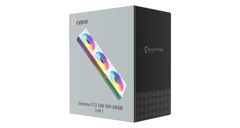 Вентилятор для корпуса Ocypus Gamma F12 UNI WH ARGB 3 IN 1, 3x120x120x25mm, 4-PIN PWM, 800-1800 RPM, 31 DBA MAX, HYDRO BEARING