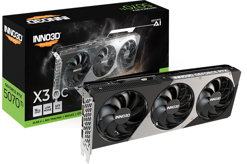 Видеокарта INNO3D RTX 5070 Ti X3 OC//RTX5070Ti, HDMI, DP*3, 16G,D7 (незначительное повреждение коробки)