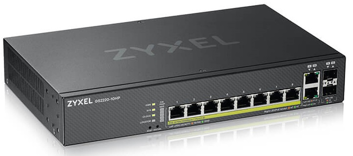 Коммутатор L2 PoE+ Zyxel NebulaFlex Pro GS2220-10HP, rack 19", 8xGE PoE+, 2xCombo (SFP/RJ-45), бюджет PoE 180 Вт