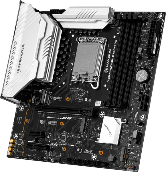 Материнская плата MAXSUN MS-Terminator B760M D5 V2, LGA1700, B760, 4*DDR5, 4*SATA3, 3*M.2, 2*USB 3.2, 3*USB 2.0, 1*PCIEx16, 1*PCIEx4, 1*PCIEx1, DP+HDMI, mATX