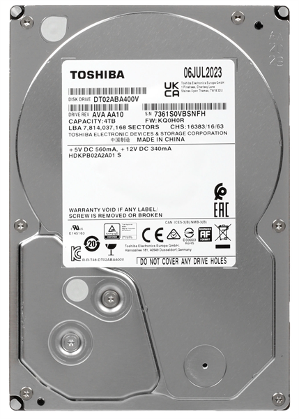 Жесткий диск Toshiba Surveillance HDD 3.5" SATA 4Tb, 5400rpm, 128MB buffer, 512e, SMR, DT02ABA400V, 1 year