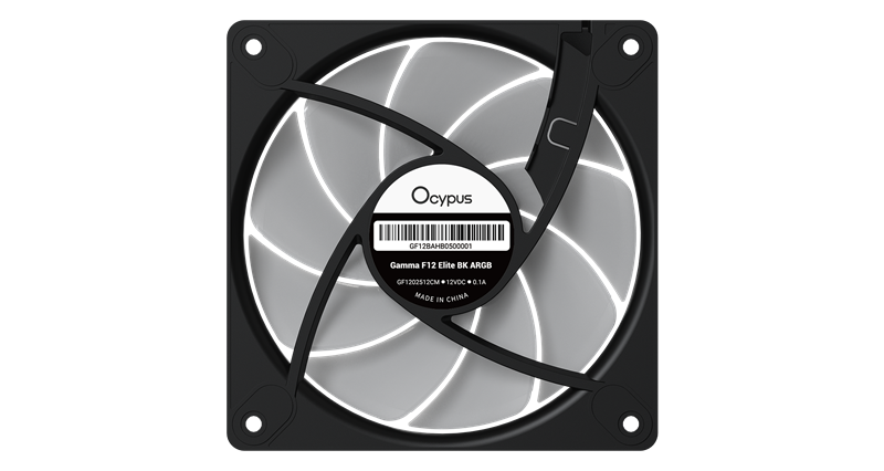 Вентилятор для корпуса Ocypus Gamma F12 Elite BK ARGB, 120x120x25mm, 4-PIN PWM, 600-1800 RPM, 26 DBA MAX, HYDRO BEARING