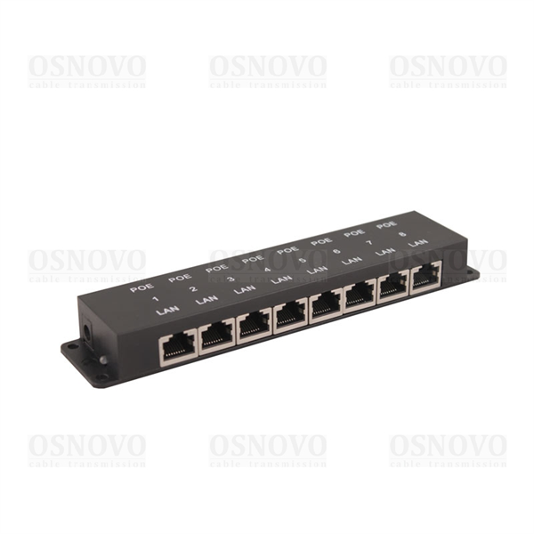 Пассивный PoE-инжектор OSNOVO Midspan-8/P Пассивный PoE-инжектор Fast Ethernet на 8 портов. Предназначен для питания оконечных сетевых устройств. Напряжение PoE - до 57V(конт. 4,5 (+), 7,8 (-)). Максимальный ток на каждый п