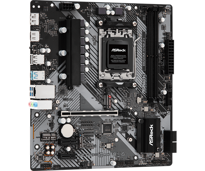 Материнская плата ASROCK B650M-H/M.2+, AM5, B650, 2*DDR5, 4*SATA, 2*M.2, 3*USB 3.2, 2*USB 2.0, Type-C, 1*PCIx16, 2*PCIx1, 1xM.2 (Key E), HDMI+DP, mATX