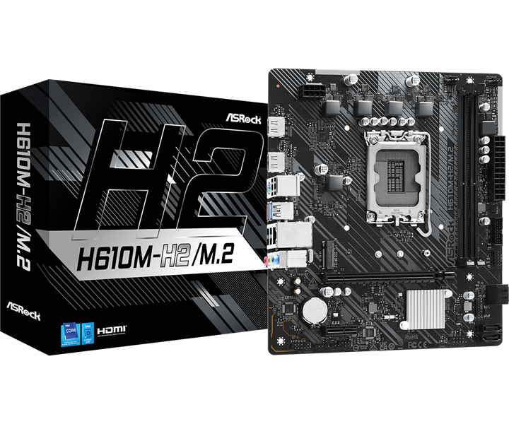 Материнская плата ASROCK H610M-H2/M.2, LGA1700, H610, 2*DDR4, 4*SATA, 1*M.2, 2*USB 3.2, 4*USB 2.0, 1*PCIx16, 1*PCIx1, 2*HDMI, mATX