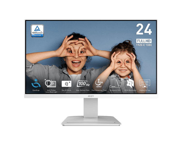 Монитор MSI PRO MP2412W 23.8" 16:9 FHD(1920x1080) VA Flat,1ms(MPRT),4000:1,100M:1,300nit,178/178,HDMI 1.4,Tilt,VESA,100Hz,White,1y war-ty