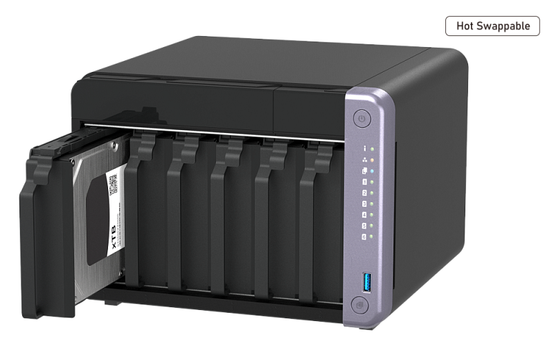 система хранения данных QNAP SMB QC 2GhzCPU/4Gb/upto 6HDD, up to 22 with TL-D1600S/SATA(3,5" 2,5")/ 2xUSB3.2/1xHDMI/1xExp.slot/2x2,5Gb 2x10Gb(SFP+)/iSCSI/1xPS/2YW