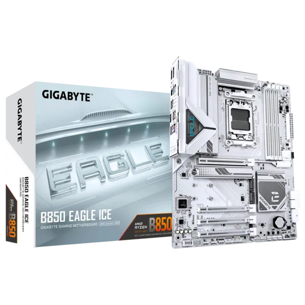Материнская плата GIGABYTE B850 EAGLE ICE, AM5, B850, 4*DDR5, 4*SATA, 3*M.2, 4*USB 3.2, 4*USB 2.0, Type-C, 2*PCIx16, DP+HDMI, ATX
