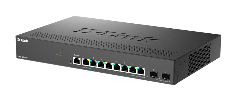Коммутатор D-Link Управляемый L2 коммутатор, 8x2.5GBase-T, 2x10GBase-X SFP+, защита от статического электричества до 6 кВ, CLI, консольный порт RJ-45