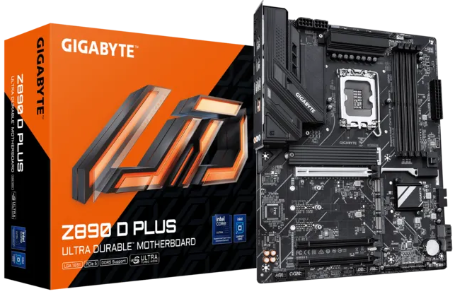 Материнская плата GIGABYTE Z890 D PLUS, LGA1851, Z890, 4*DDR5, 4*SATA, 4*M.2, 5*USB 3.2, 4*USB 2.0, Type-C, 3*PCIx16, 3*PCIx1, DP, ATX