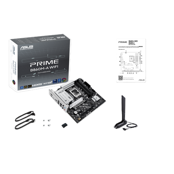Материнская плата ASUS PRIME B860M-A WIFI, LGA1851, B860, 4*DDR5, 4*SATA, 2*M.2, 2*USB 3.2, 4*USB 2.0, Type-C, 2*PCIx16, 1*PCIx1, 2*DP+HDMI, mATX; 90MB1JY0-M0EAY0