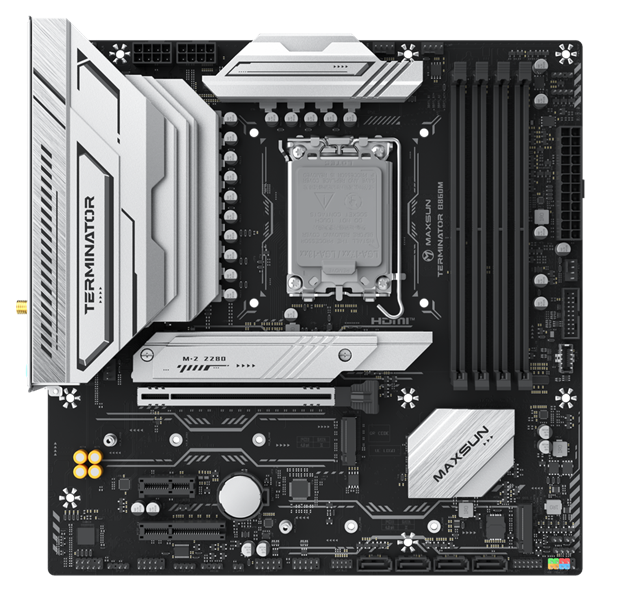 Материнская плата MAXSUN MS-Terminator B860M WIFI, LGA1851, B860, 4*DDR5, 4*SATA3, 3*M.2, USB 3.2, USB 2.0, Type-C, 1*PCIEx16, 1*PCIex4, 1*PCIex1, HDMI+DP, mATX