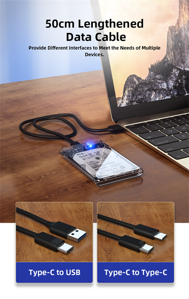Внешний корпус для диска HDD/SSD Netac WH11 2.5 SATA to USB3.0 External HDD/SSD Case, Slide Transparent Cover, with USB3.0 C to C cable