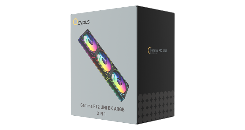 Вентилятор для корпуса Ocypus Gamma F12 UNI BK ARGB 3 IN 1, 3x120x120x25mm, 4-PIN PWM, 800-1800 RPM, 31 DBA MAX, HYDRO BEARING