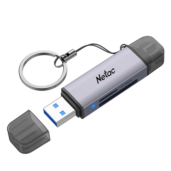 Кардридер Netac Flash card reader WK13, USB3.0+Type-C to mSD/SD, Grey (repl. NT09WK13-30GR) (незначительное повреждение коробки)
