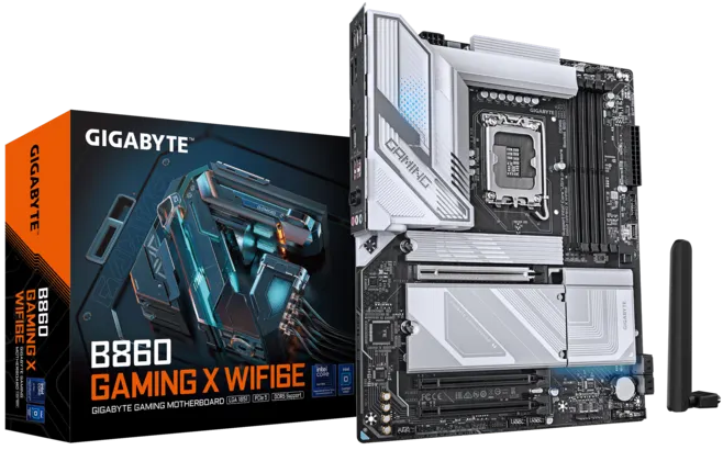 Материнская плата GIGABYTE B860 GAMING X WIFI6E, LGA1851, B860, 4*DDR5, 4*SATA, 2*M.2, 2*USB 3.2, 3*USB 2.0, 3*PCIx16, HDMI+2*DP, ATX