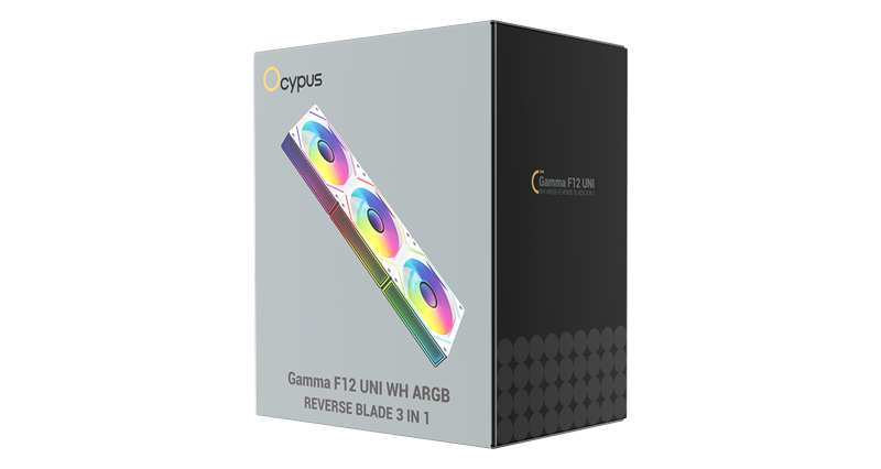 Вентилятор для корпуса Ocypus Gamma F12 UNI WH ARGB REVERSE BLADE 3 IN 1, 3x120x120x25mm, 4-PIN PWM, 800-1800 RPM, 31 DBA MAX, HYDRO BEARING
