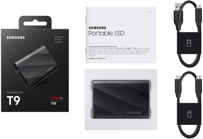 Твердотельный накопитель SSD Samsung T9 External 1Tb BLACK USB 3.2 Type-C (MU-PG1T0B/WW) 1year