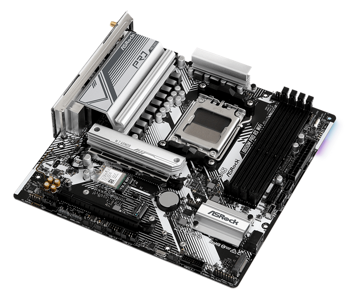 Материнская плата ASROCK B650M PRO RS WIFI, AM5, B650, 4*DDR5, 4*SATA, 3*M.2, 3*USB 3.2, 4*USB 2.0, Type-C, 2*PCIx16, 1*M.2 (Key E), HDMI+DP, mATX
