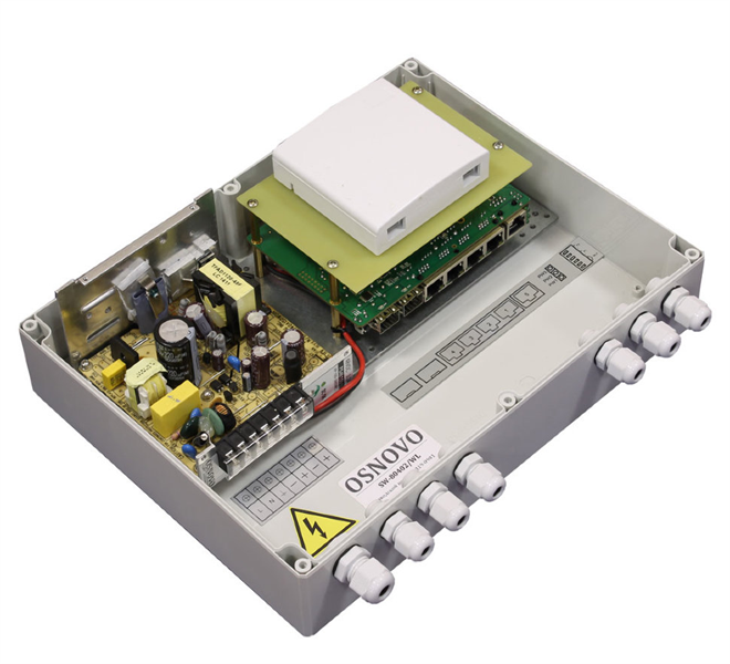 Уличный коммутатор OSNOVO SW-80402/WL Уличный управляемый (L2+) PoE коммутатор на 6 портов. Порты: 4 x GE (10/100/1000Base-T) с PoE (до 30W) + 2 x GE SFP (1000Base-X). Соответствует стандартам PoE IEEE 802.3af/at. Автом