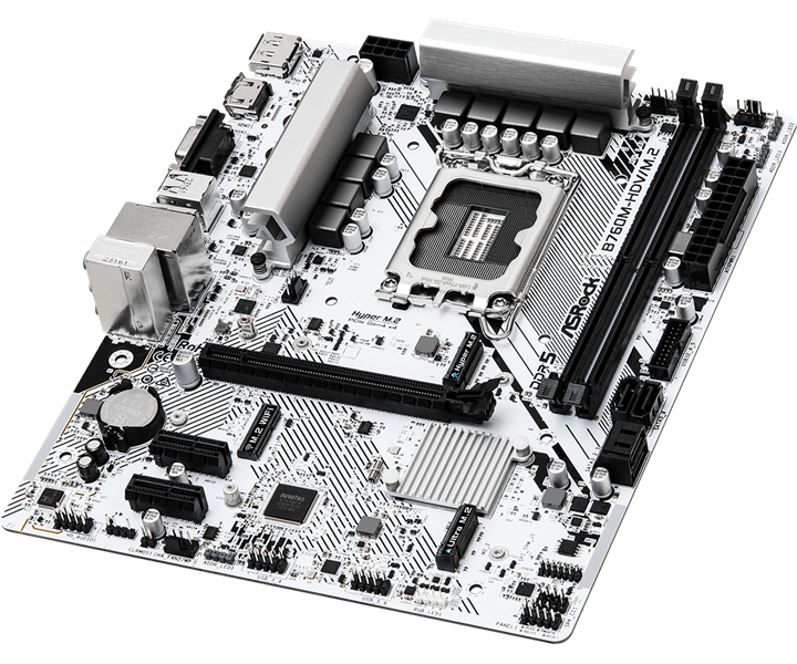Материнская плата ASROCK B760M-HDV/M.2, LGA1700, B760, 2*DDR5, 4*SATA, 2*M.2, 3*USB 3.2, 2*USB 2.0, Type-C, 1*PCIx16, 2*PCIx1, 1*M.2 (Key E), HDMI+DP+D-Sub, mATX