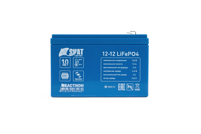 (646) Бастион Skat i-Battery 12-12 LiFePO4 АКБ LI-ION 12В/12Ач/F2/-20°C- +60°C/IFR 26650/4S4P/Срок службы 10 лет/5 л.г