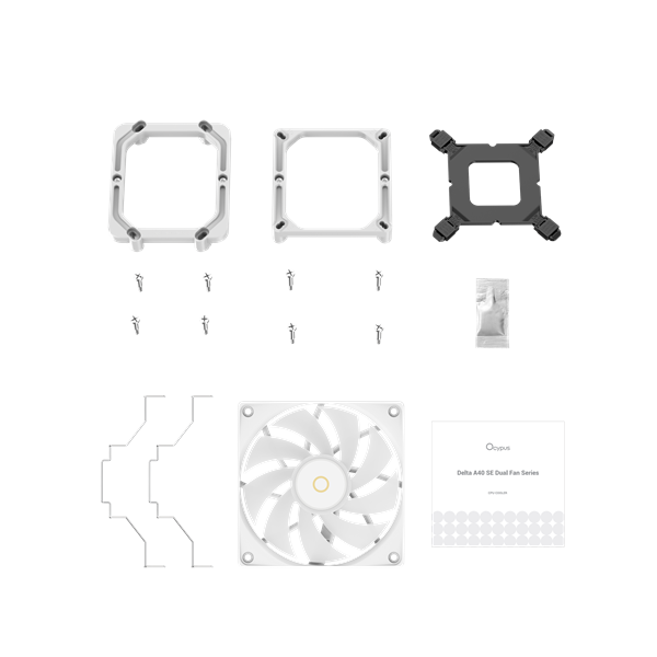 Кулер для процессора Ocypus Delta A40 SE WH Dual Fan ARGB, 2x120mm ARGB FAN, Top ARGB Panel, 4 HEAT PIPES, 4-PIN PWM, 800-1800 RPM, 31DBA, HYDRO BEARING, LGA115X/1200/1700/18XX, AM4/AM5