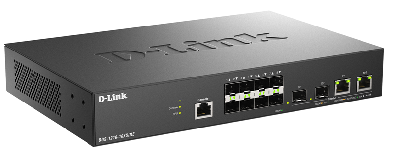 коммутатор D-Link Управляемый L2 коммутатор, 8x1000Base-X SFP, 2xCombo 10GBase-T/SFP+, защита от статического электричества до 6 кВ, CLI, консольный порт RJ-45, RPS, поддержка Dying Gasp