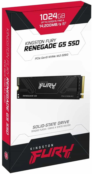 Твердотелый накопитель Kingston SSD 1TB SFYR2S/1T0 Fury Renegade G5 M.2 2280 PCIe 5.0 x4 NVMe R14200/W11000MB/s 3D TLC MTBF 2M TBW 1000 Retail 1 year