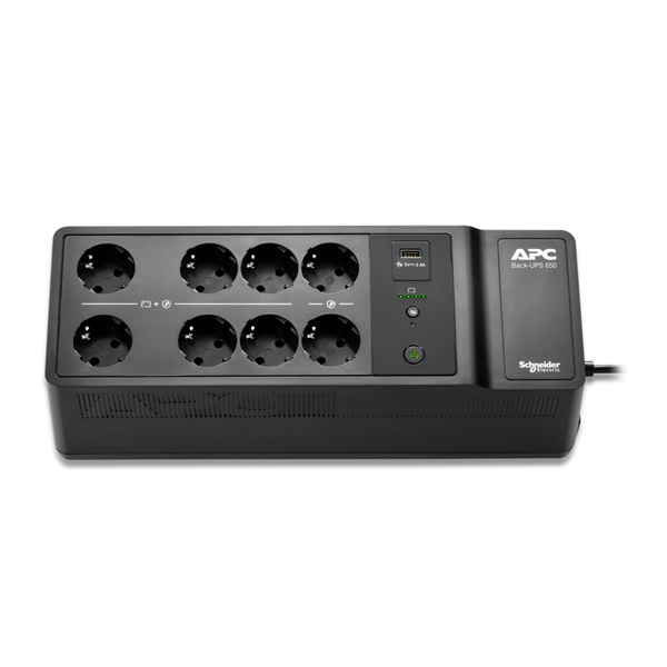 Источник бесперебойного питания APC Back-UPS ES 650VA/400W, 230V, 8 Schuko (2 Surge & 6 batt.), USB, USB charge(type A), Data/DSL protection,(BE650G2-RS analogue), 1 year warranty