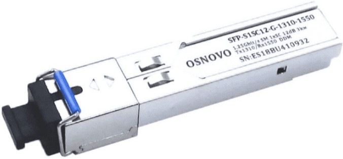 Oптический SFP модуль OSNOVO SFP-S1SC12-G-1310-1550 Оптический SFP Модуль. Одно волокно Single Mode. Скорость: до 1,25 Гбит/c. Тип разъема: SC. Оптический бюджет: 12дБ. Расстояние передачи - до 3км. Рабочая длина волны,нм